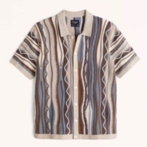 Abercrombie and Fitch Jacquard Stripe Button-Through Sweater Polo Brown Stripe